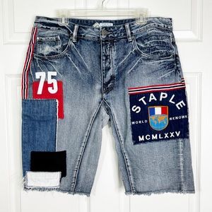 Staple Patchwork Slim Fit Buttonfly Denim Shorts 13” Men’s Sz 38